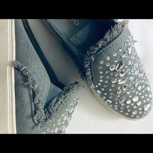 ALDO DENIM AND RHINESTONE SLIDES